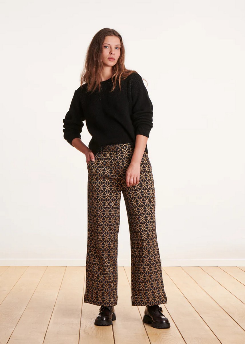 La Fee Maraboutee Γυναικείο Παντελόνι Ίσιο Jacquard 7/8 Βαμβάκι Μαύρο Χρυσό φωτογραφία