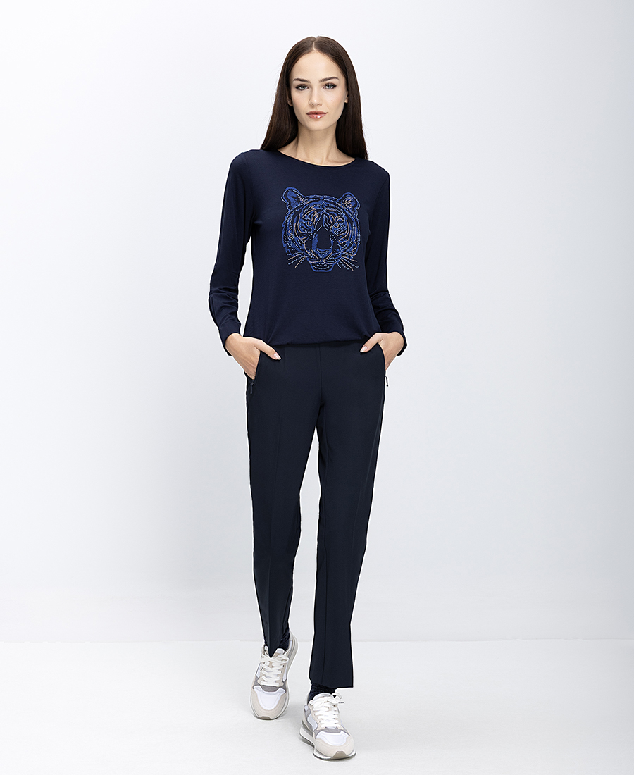 Γυναικείο Παντελόνι Slim Fit Με Ελαστική Μέση Και Φερμουάρ Στις Τσέπες