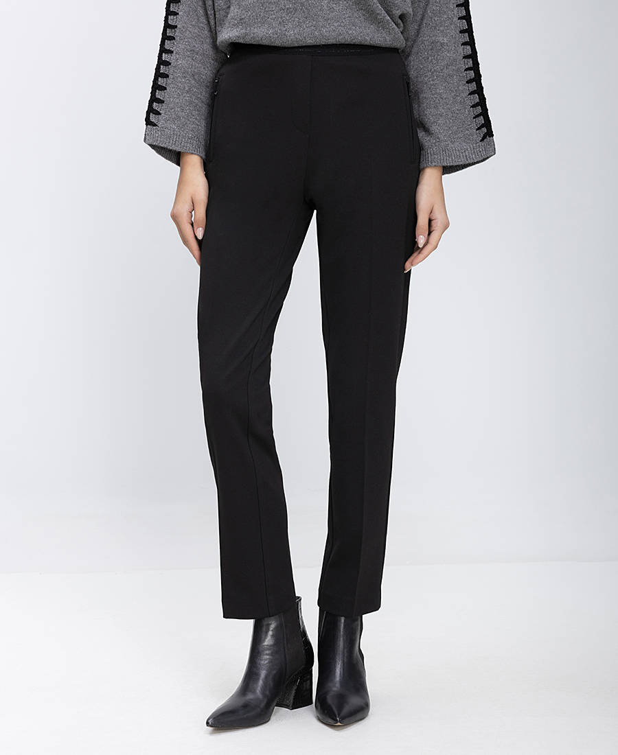 Γυναικείο Παντελόνι Slim Fit Με Ελαστική Μέση Και Φερμουάρ Στις Τσέπες