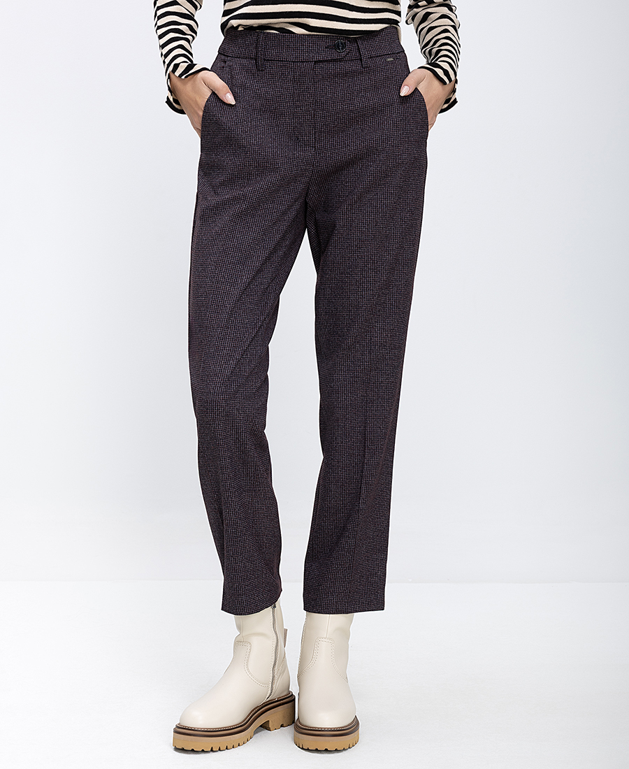 Γυναικείο Παντελόνι Slim Fit Σε Καρό Καφέ