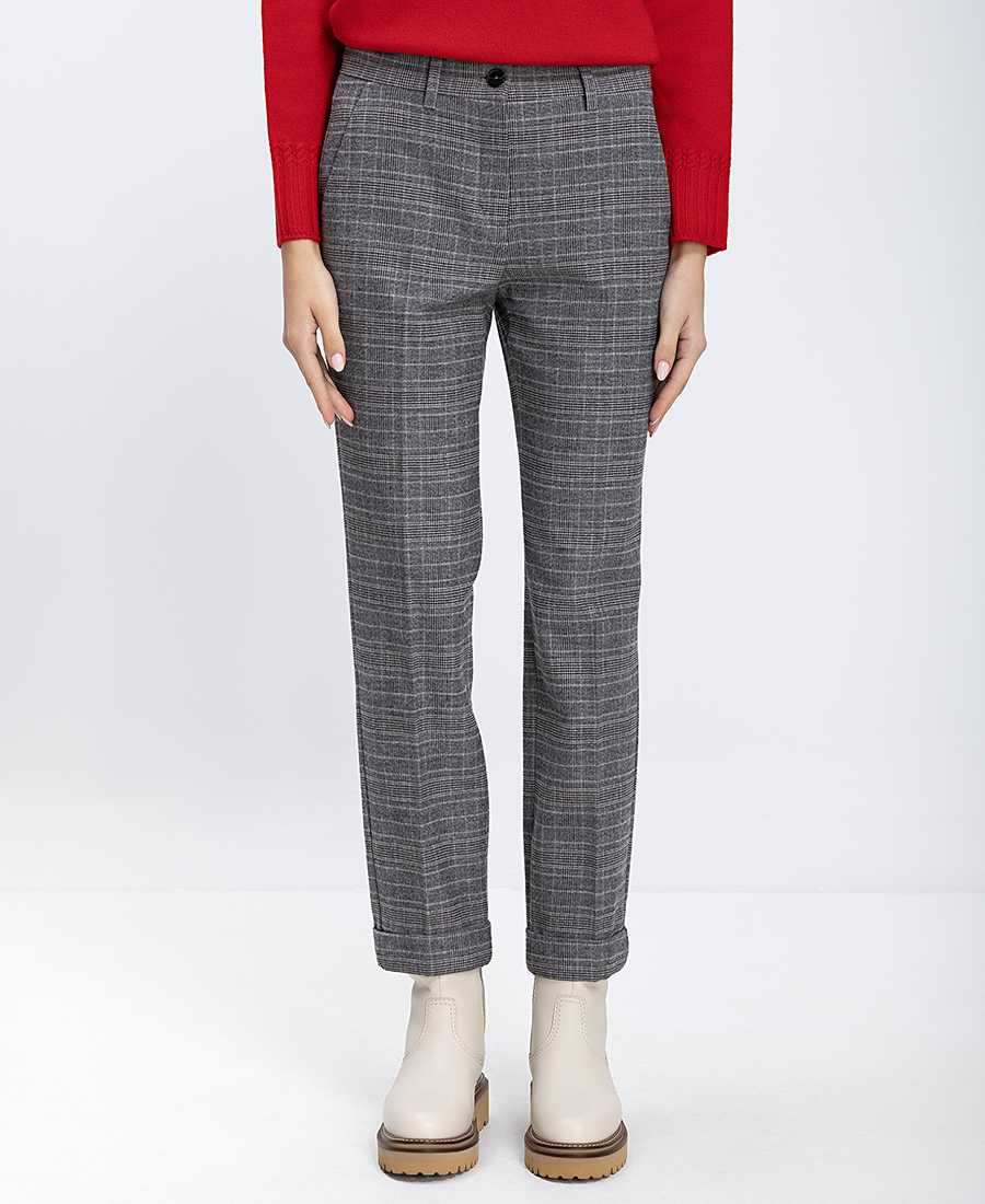 Γυναικείο Παντελόνι Με Καρό Μοτίβο Straight Fit