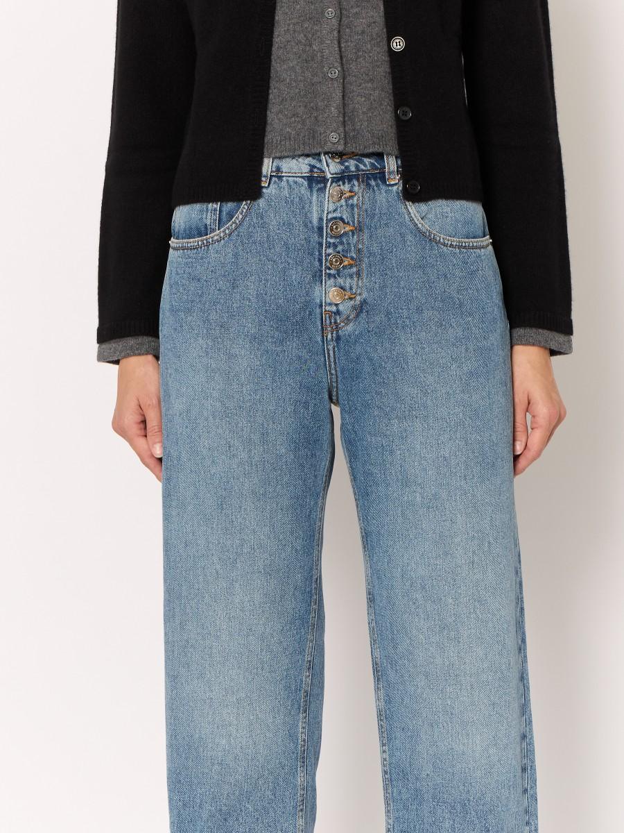 Berenice Berenice Γυναικείο Τζιν Wide-Leg Βαμβακερό Με Κουμπιά Light Denim