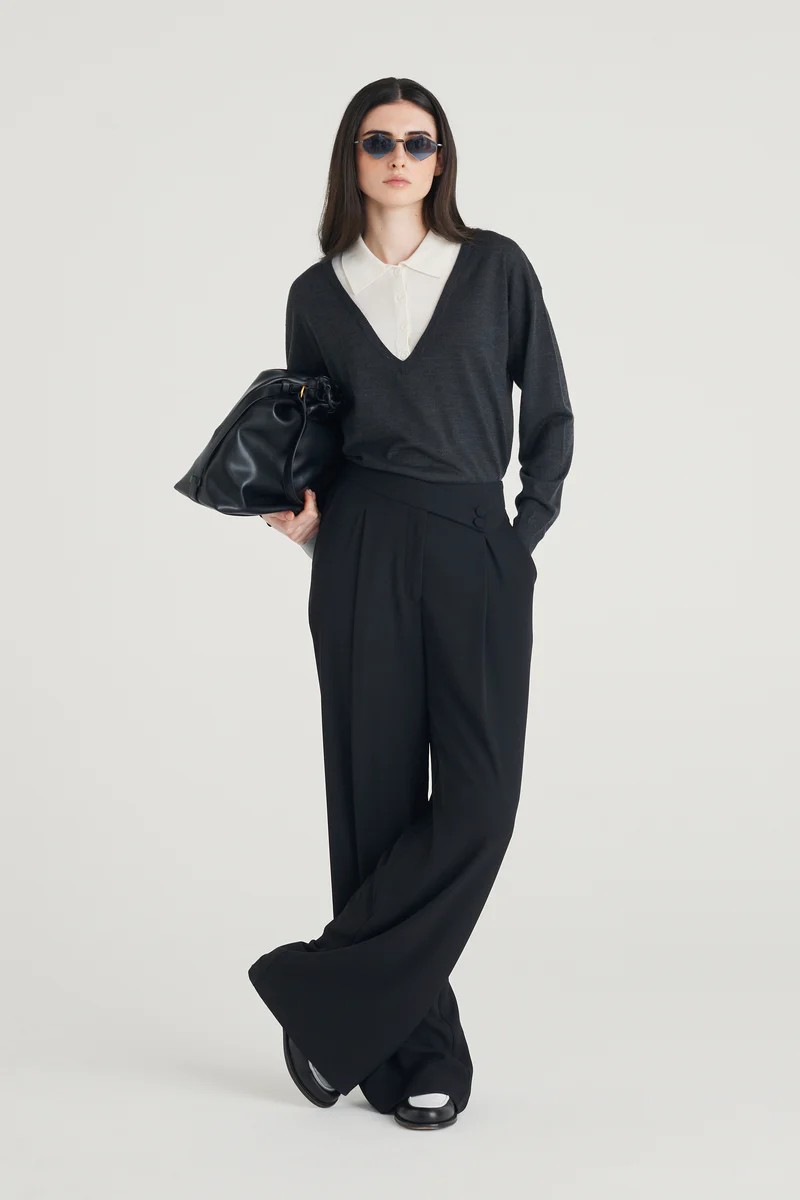 Caractere Γυναικείο Παντελόνι Wide Leg Σε Κρεπ Μαύρο