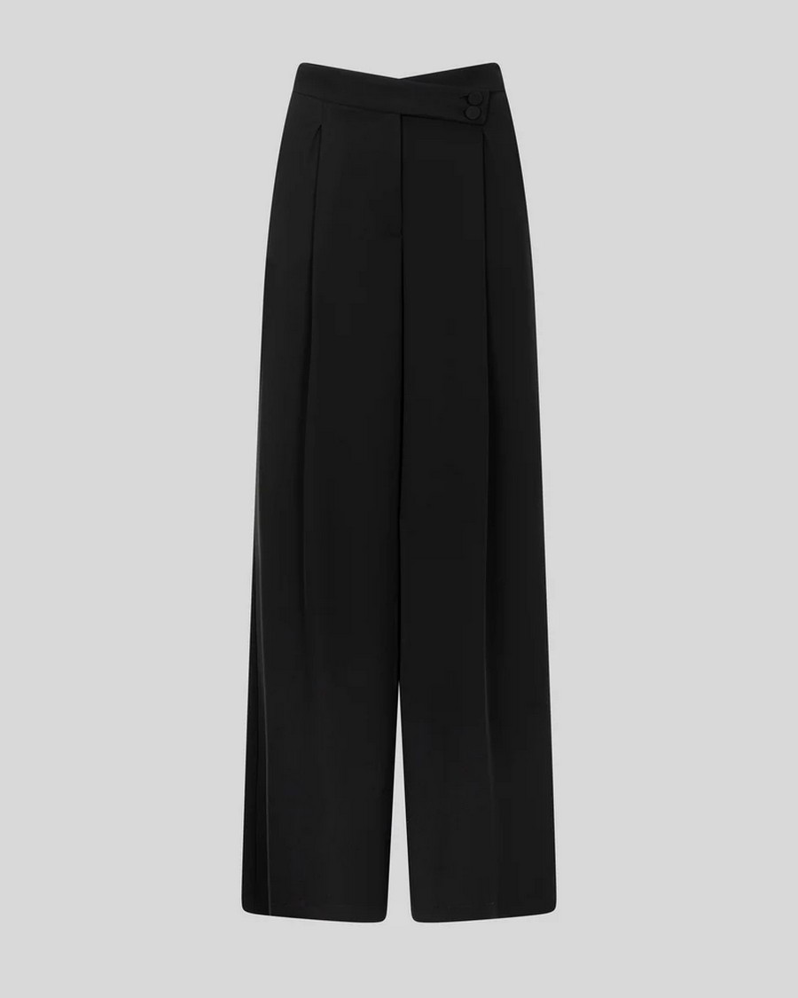 Caractere Γυναικείο Παντελόνι Wide Leg Σε Κρεπ Μαύρο φωτογραφία