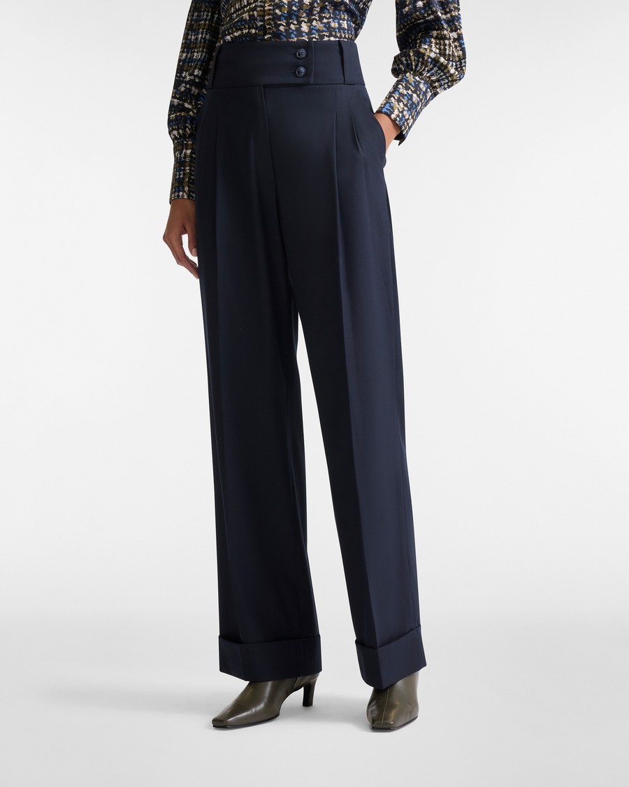 Harmont&Blaine Γυναικείο Παντελόνι High Waist Wide Leg Από Μείγμα Βισκόζης Navy Blue