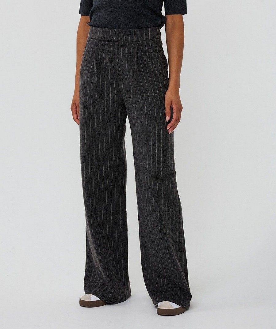 EsQualo EsQualo Γυναικείο Παντελόνι Wide Leg Με Pinstripes & Rhinestones