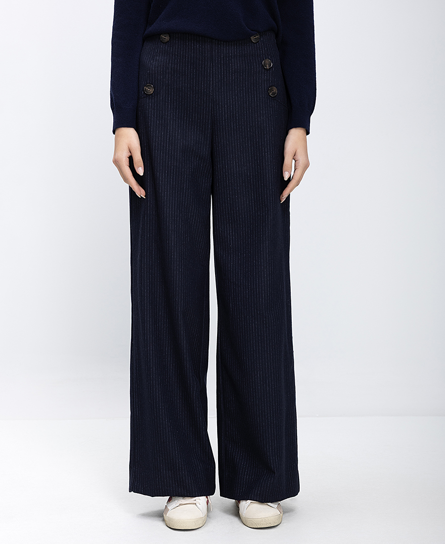 La Fee Maraboutee Γυναικείο Παντελόνι Με Ρίγα Και Διακοσμητικά Κουμπιά Wide Fit