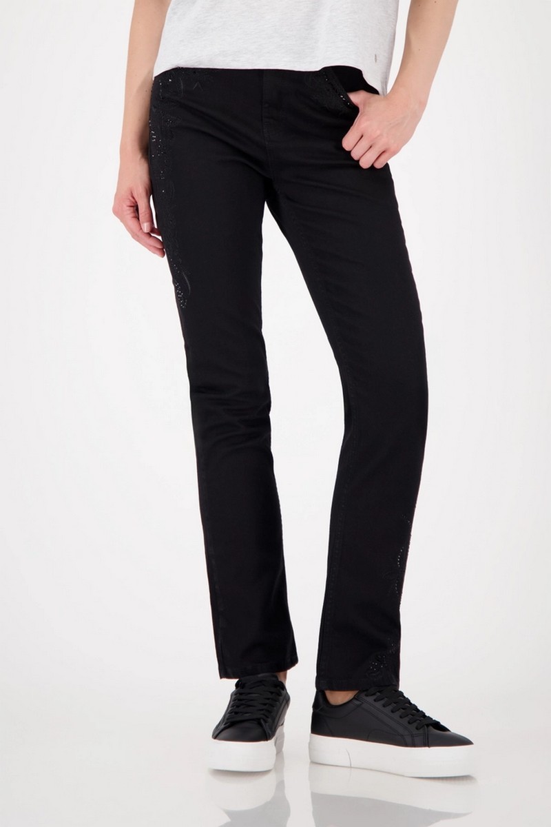 Monari Monari Γυναικείο Τζιν Straight Fit Με Κέντημα Και Στρας