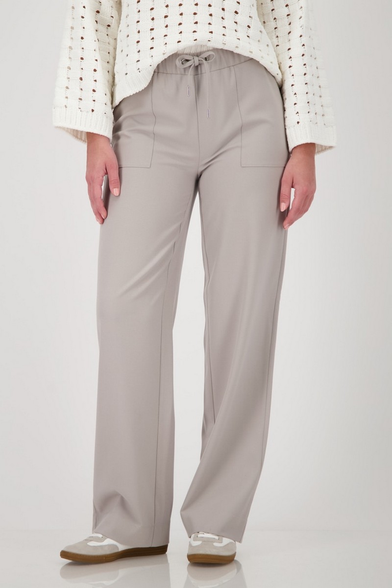 Monari Γυναικείο Παντελόνι Wide Leg με Λάστιχο και Μεγάλες Τσέπες σε Γκρι/Μπεζ