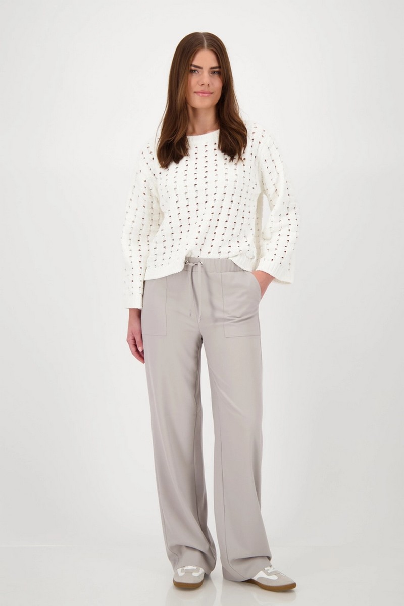 Monari Γυναικείο Παντελόνι Wide Leg με Λάστιχο και Μεγάλες Τσέπες σε Γκρι/Μπεζ φωτογραφία