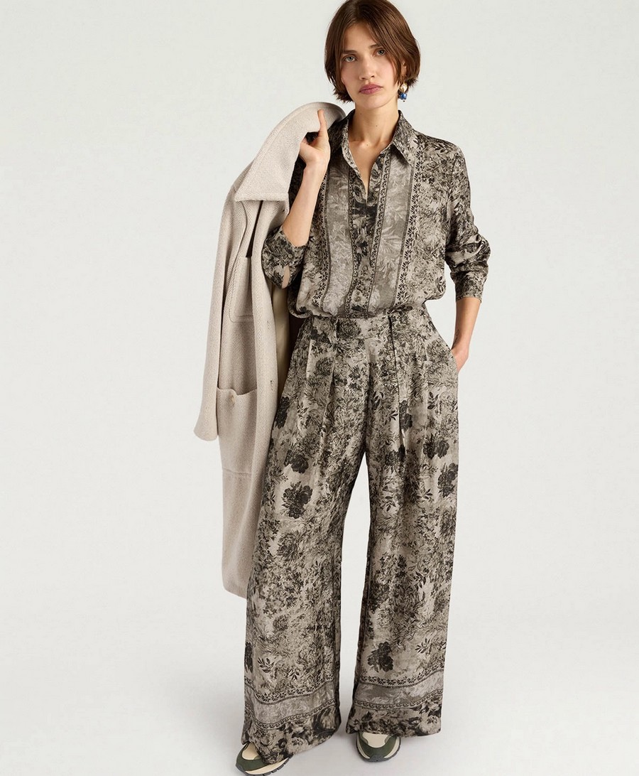 Momoni Γυναικείο Παντελόνι Palazzo Relaxed Fit Βισκόζη Με Print Και Ζακάρ Υφή φωτογραφία