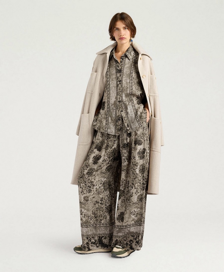 Momoni Γυναικείο Παντελόνι Palazzo Relaxed Fit Βισκόζη Με Print Και Ζακάρ Υφή φωτογραφία