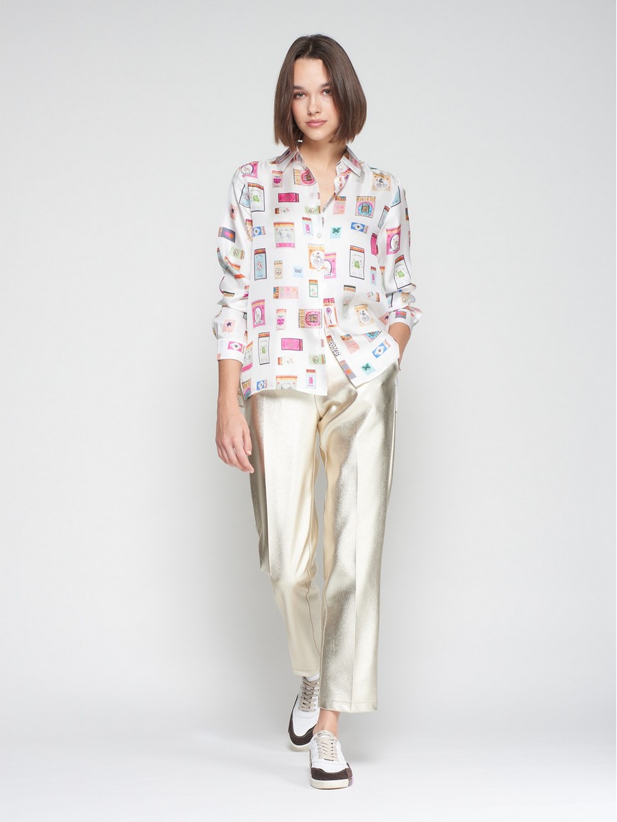 Vilagallo Vilagallo Γυναικείο Παντελόνι Straight Fit Μεταλλιζέ Εφέ