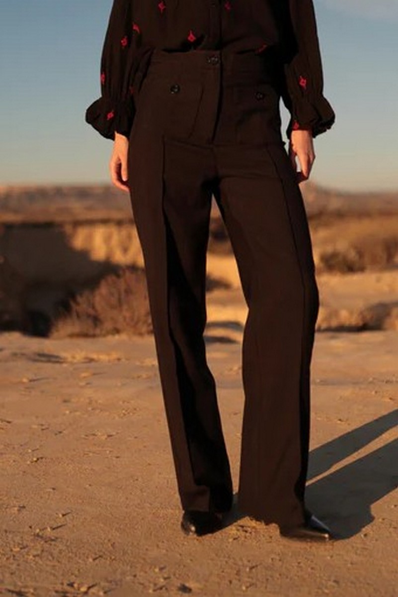 Luna Llena Γυναικείο Παντελόνι Wide Leg Πλατύ Με Τσέπες Μπροστά φωτογραφία