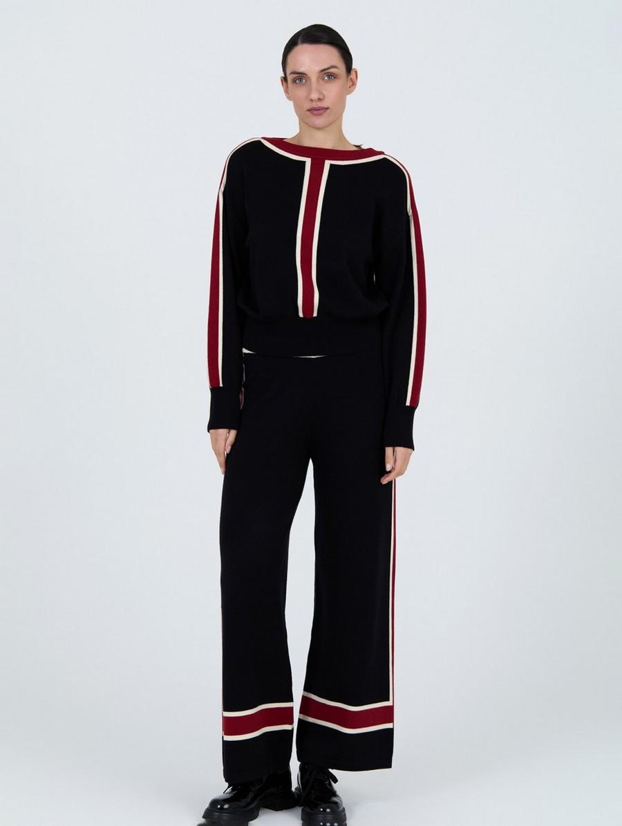 Skatie Γυναικείο Πλεκτό Παντελόνι Wide Leg Με Ριγέ Λεπτομέρεια φωτογραφία