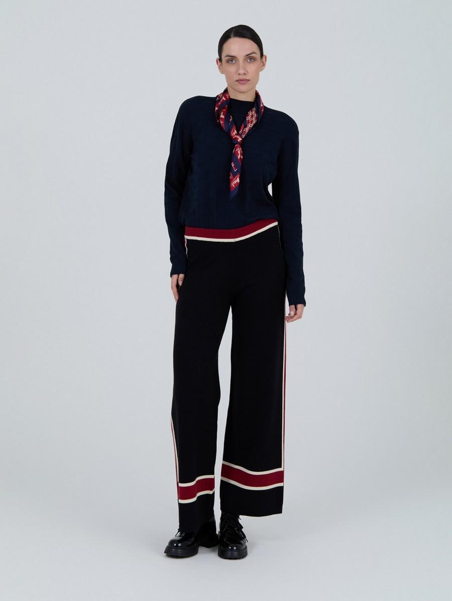 Skatie Γυναικείο Πλεκτό Παντελόνι Wide Leg Με Ριγέ Λεπτομέρεια φωτογραφία