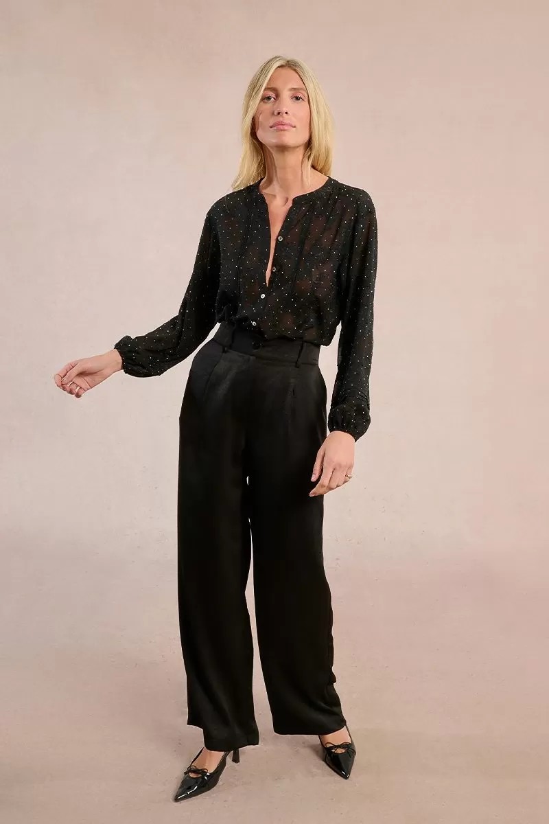 Molly Bracken Γυναικείο Παντελόνι Wide Leg Satin Μαύρο φωτογραφία