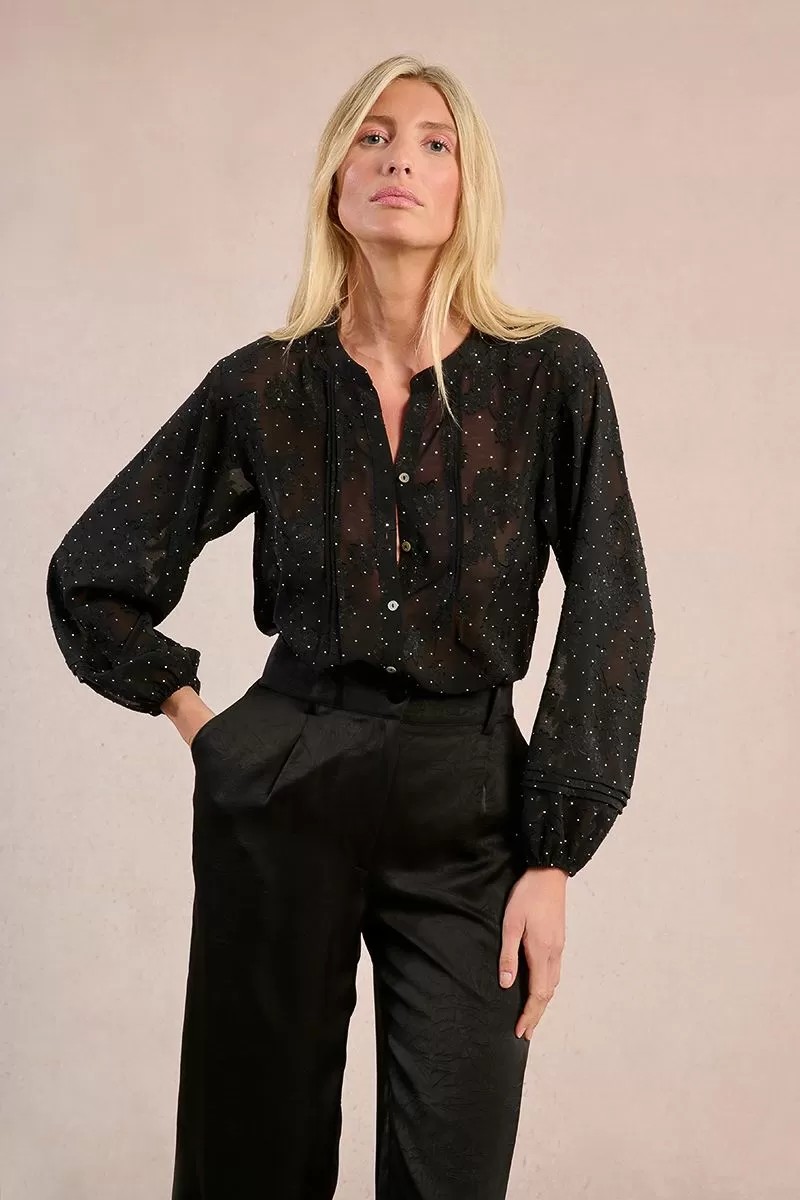 Molly Bracken Γυναικείο Παντελόνι Wide Leg Satin Μαύρο φωτογραφία