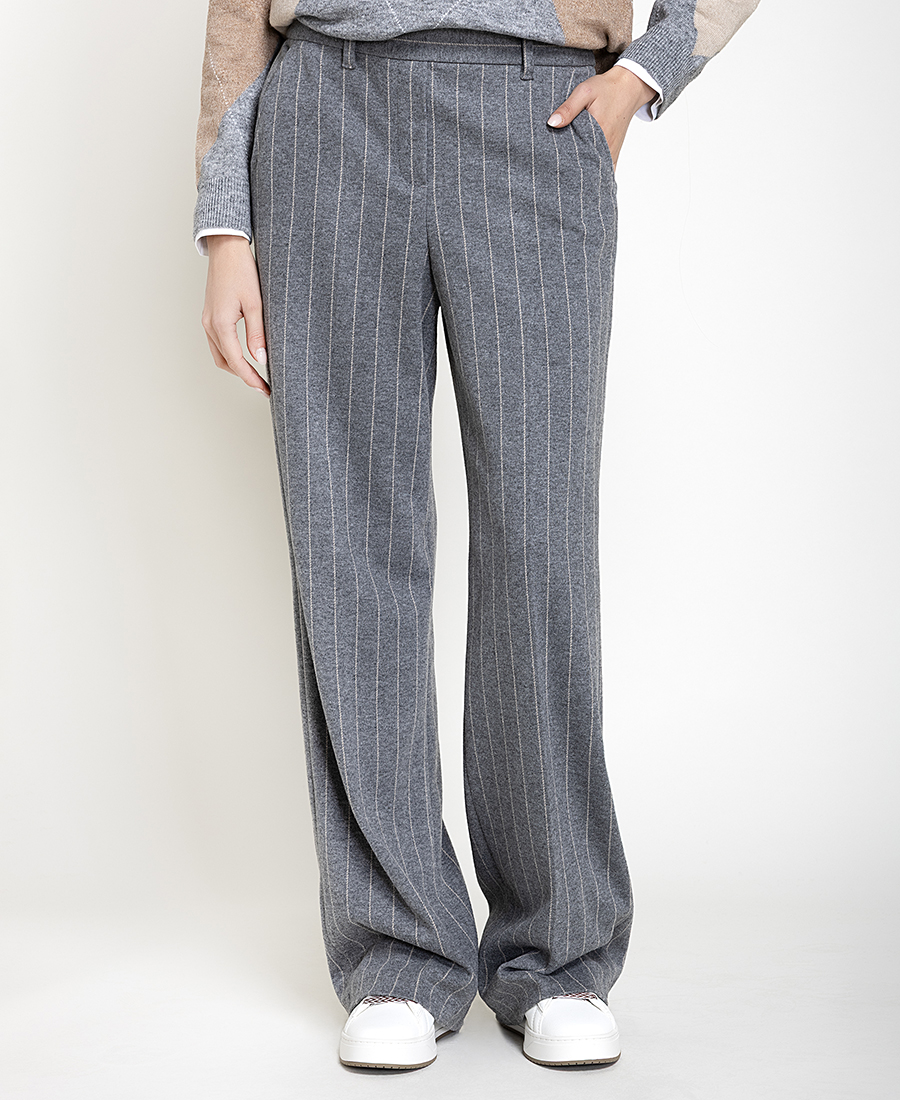 Γυναικείο Γκρι Tailored Παντελόνι Με Ριγέ Μοτίβο Wide Leg Για Business & All-Day Εμφανίσεις