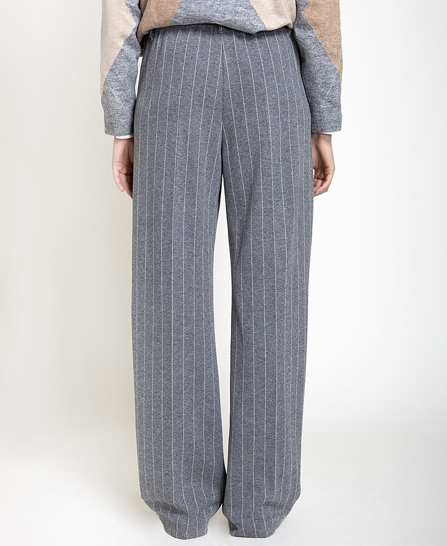 Bianca Γυναικείο Γκρι Tailored Παντελόνι Με Ριγέ Μοτίβο Wide Leg Για Business & All-Day Εμφανίσεις - 3