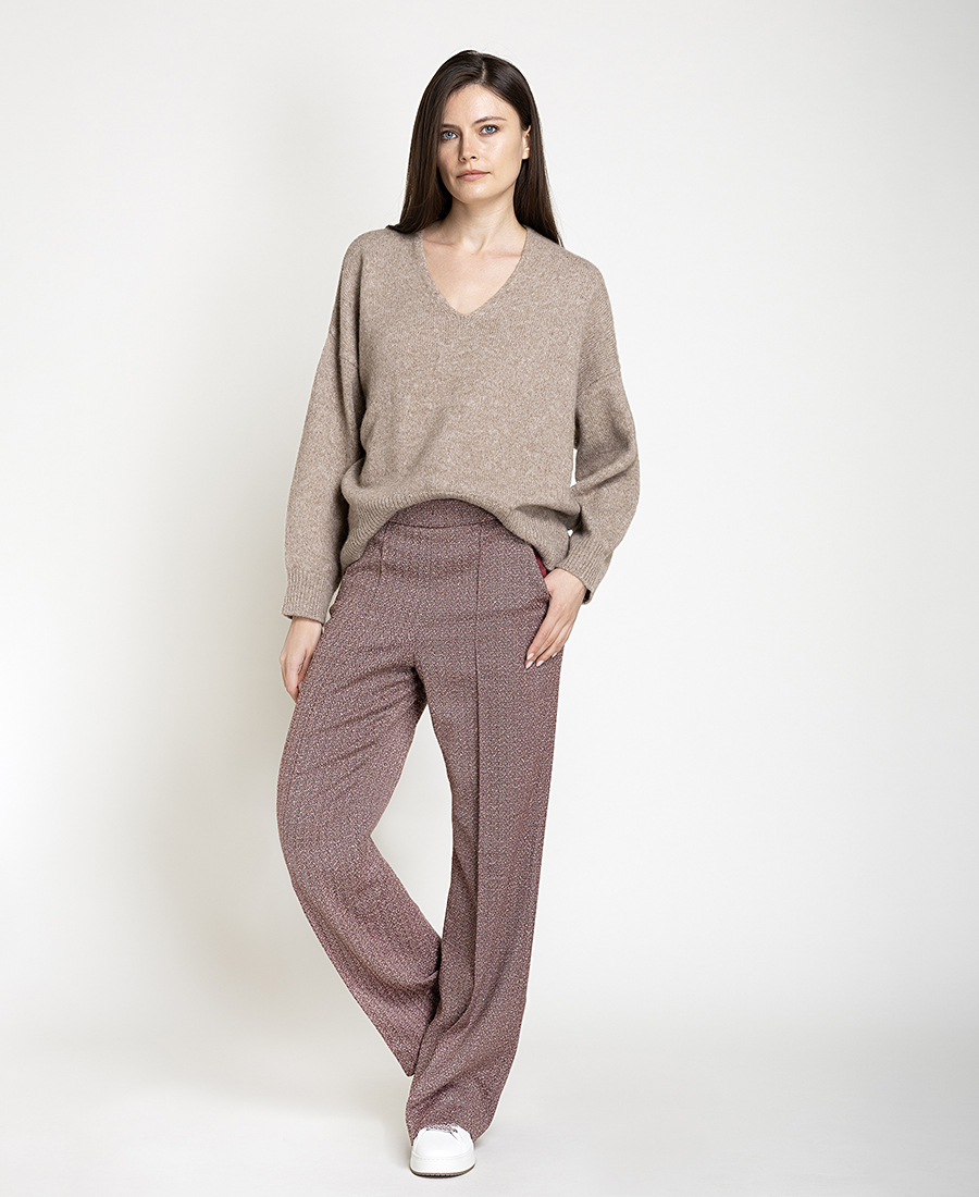 Γυναικείο Παντελόνι Με Σχέδιο Ψαροκόκαλο Wide Leg Για Smart Casual Εμφανίσεις