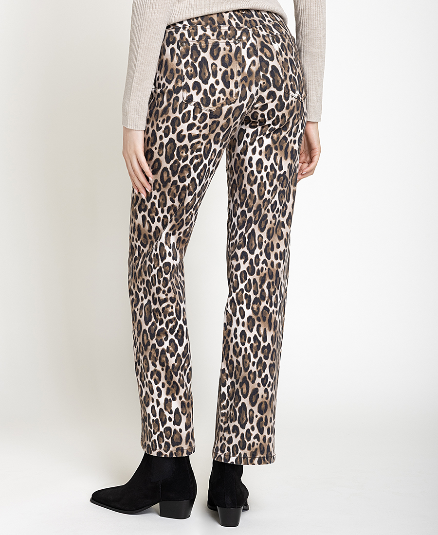 Monari Monari Γυναικείο Βαμβακερό Denim Παντελόνι Με Leopard Print Straight Fit Για Smart Casual Εμφανίσεις - 3