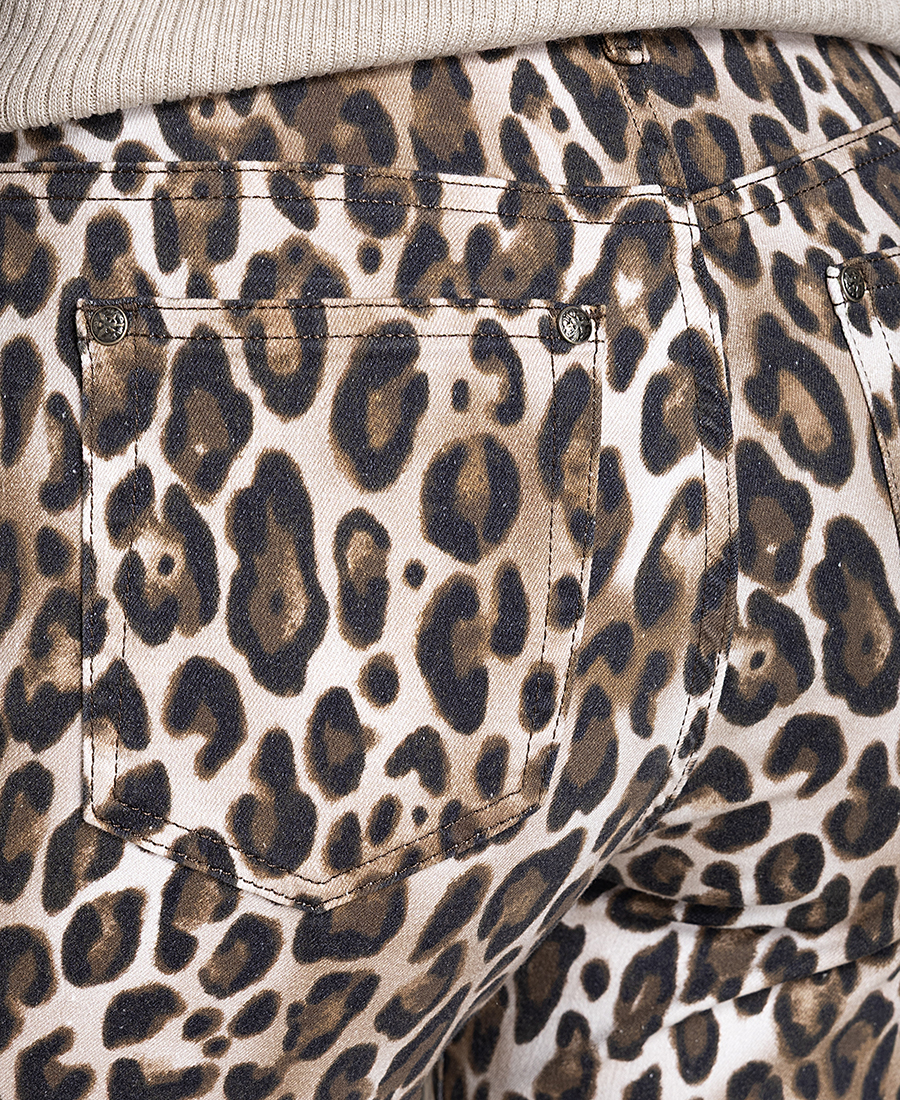 Monari Monari Γυναικείο Βαμβακερό Denim Παντελόνι Με Leopard Print Straight Fit Για Smart Casual Εμφανίσεις - 4