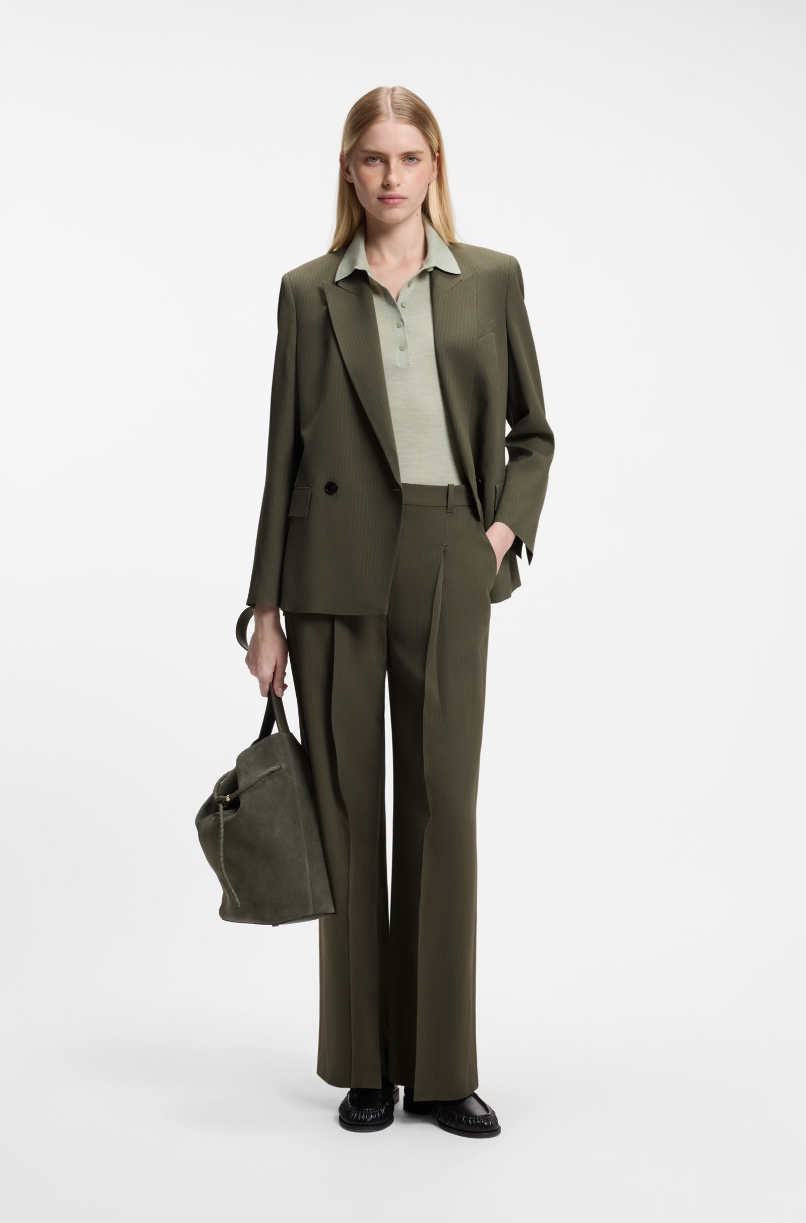 Boss Boss Γυναικείο Παντελόνι Wide Leg Με Ριγέ Μικροσχέδιο Regular Fit Για Business & Formal Εμφανίσεις