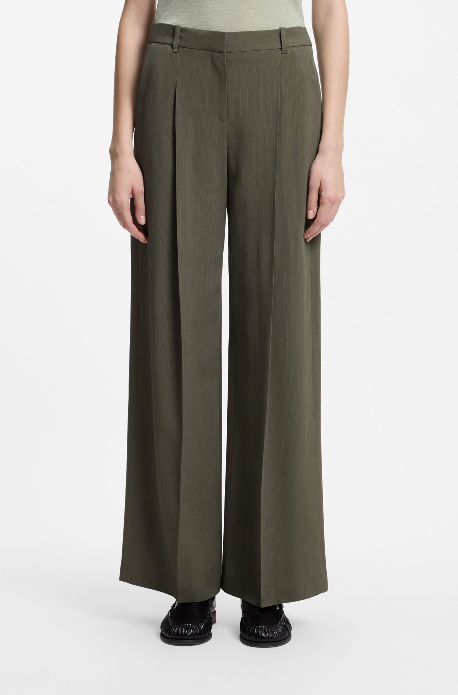 Boss Boss Γυναικείο Παντελόνι Wide Leg Με Ριγέ Μικροσχέδιο Regular Fit Για Business & Formal Εμφανίσεις - 2