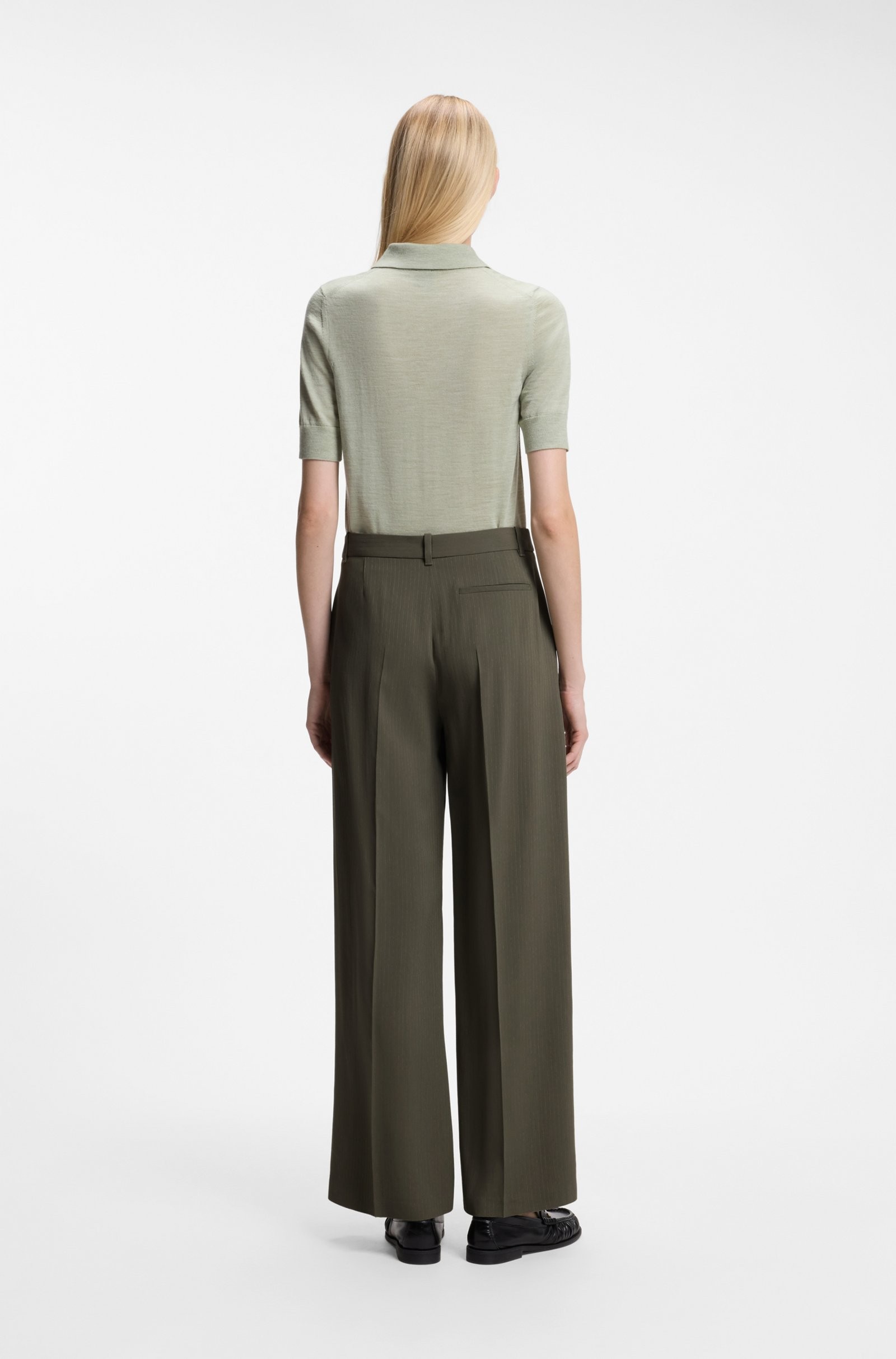 Boss Boss Γυναικείο Παντελόνι Wide Leg Με Ριγέ Μικροσχέδιο Regular Fit Για Business & Formal Εμφανίσεις - 3