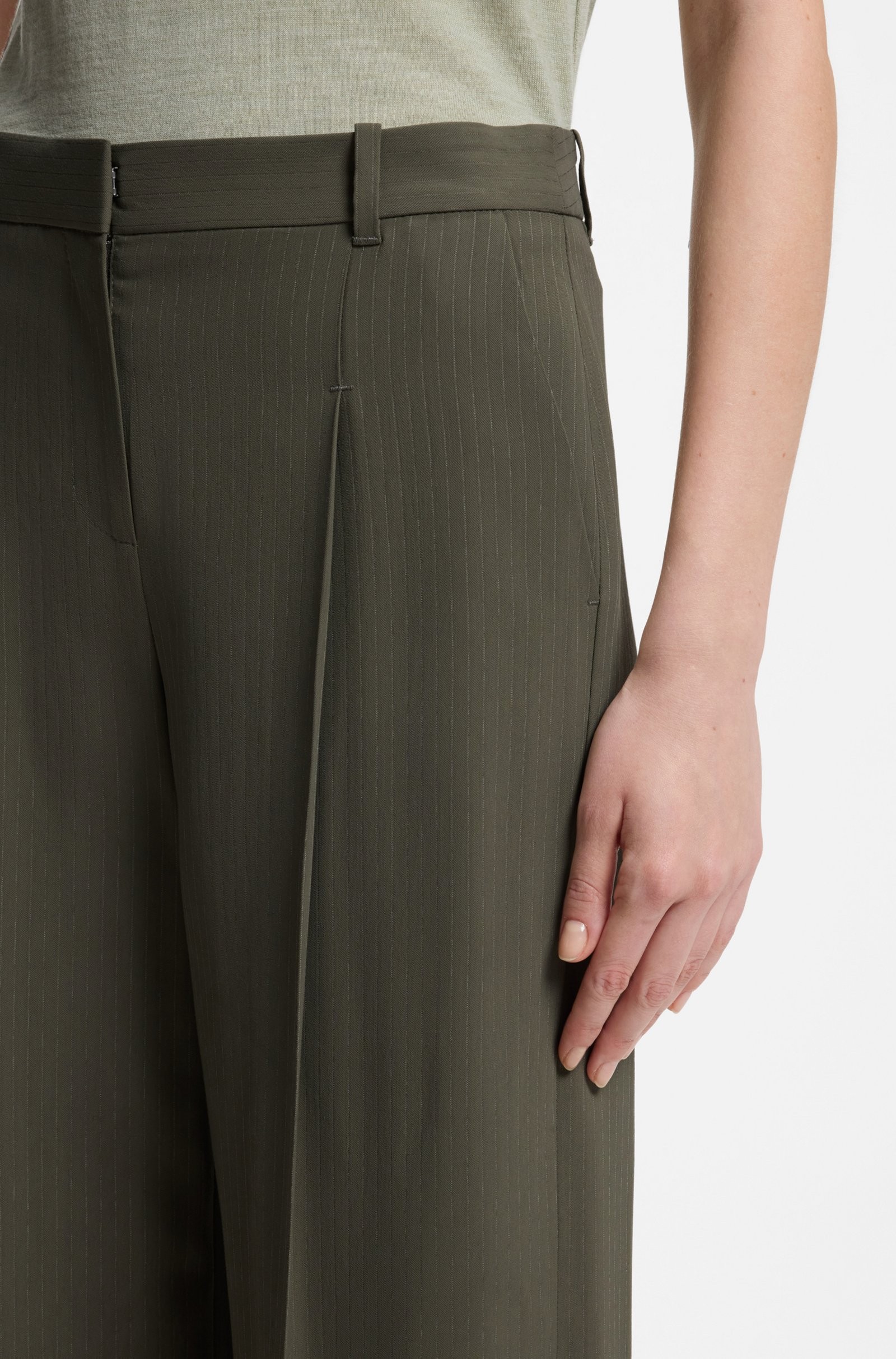 Boss Boss Γυναικείο Παντελόνι Wide Leg Με Ριγέ Μικροσχέδιο Regular Fit Για Business & Formal Εμφανίσεις - 4
