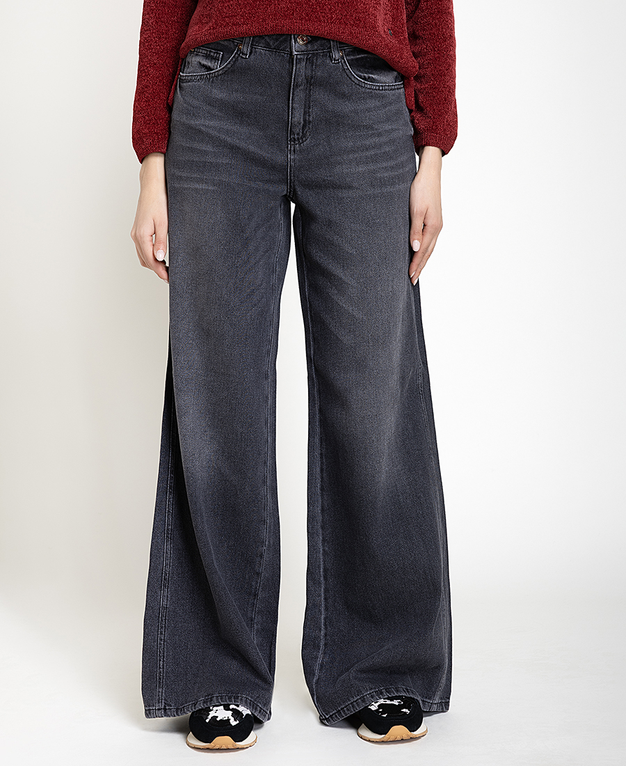 Pennyblack Γυναικείο Γκρι Βαμβακερό Denim Παντελόνι Wide Leg Για Smart Casual Εμφανίσεις