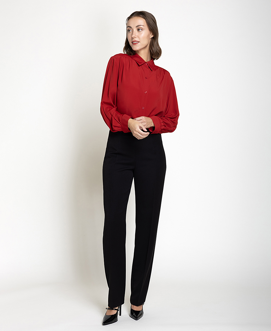 Γυναικείο Μονόχρωμο Ψηλόμεσο Παντελόνι Straight Fit Με Φερμουάρ Για Business & Formal Εμφανίσεις