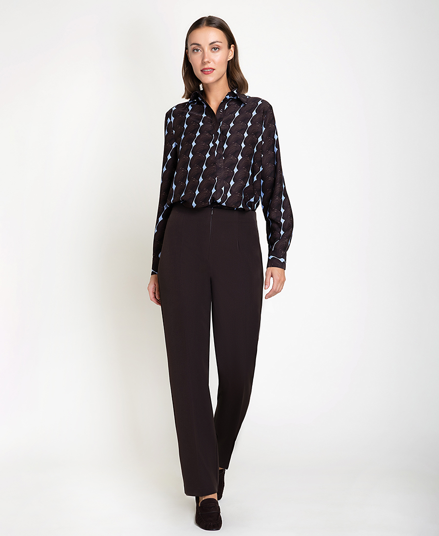 Γυναικείο Μονόχρωμο Ψηλόμεσο Παντελόνι Straight Fit Με Φερμουάρ Για Business & Formal Εμφανίσεις