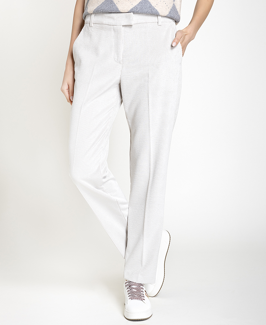 Laura Donini Γυναικείο Εκρού Παντελόνι Κοτλέ Straight Fit Για Smart Casual Εμφανίσεις - 2