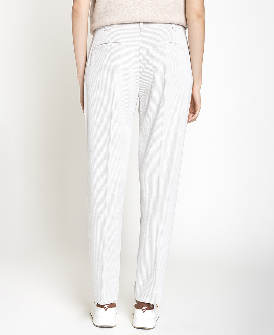Laura Donini Γυναικείο Εκρού Παντελόνι Κοτλέ Straight Fit Για Smart Casual Εμφανίσεις - 3