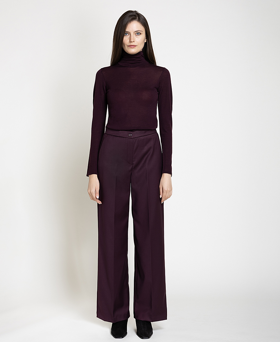 Γυναικείο Μονόχρωμο Ψηλόμεσο Παντελόνι Wide Leg Για Business & Formal Εμφανίσεις