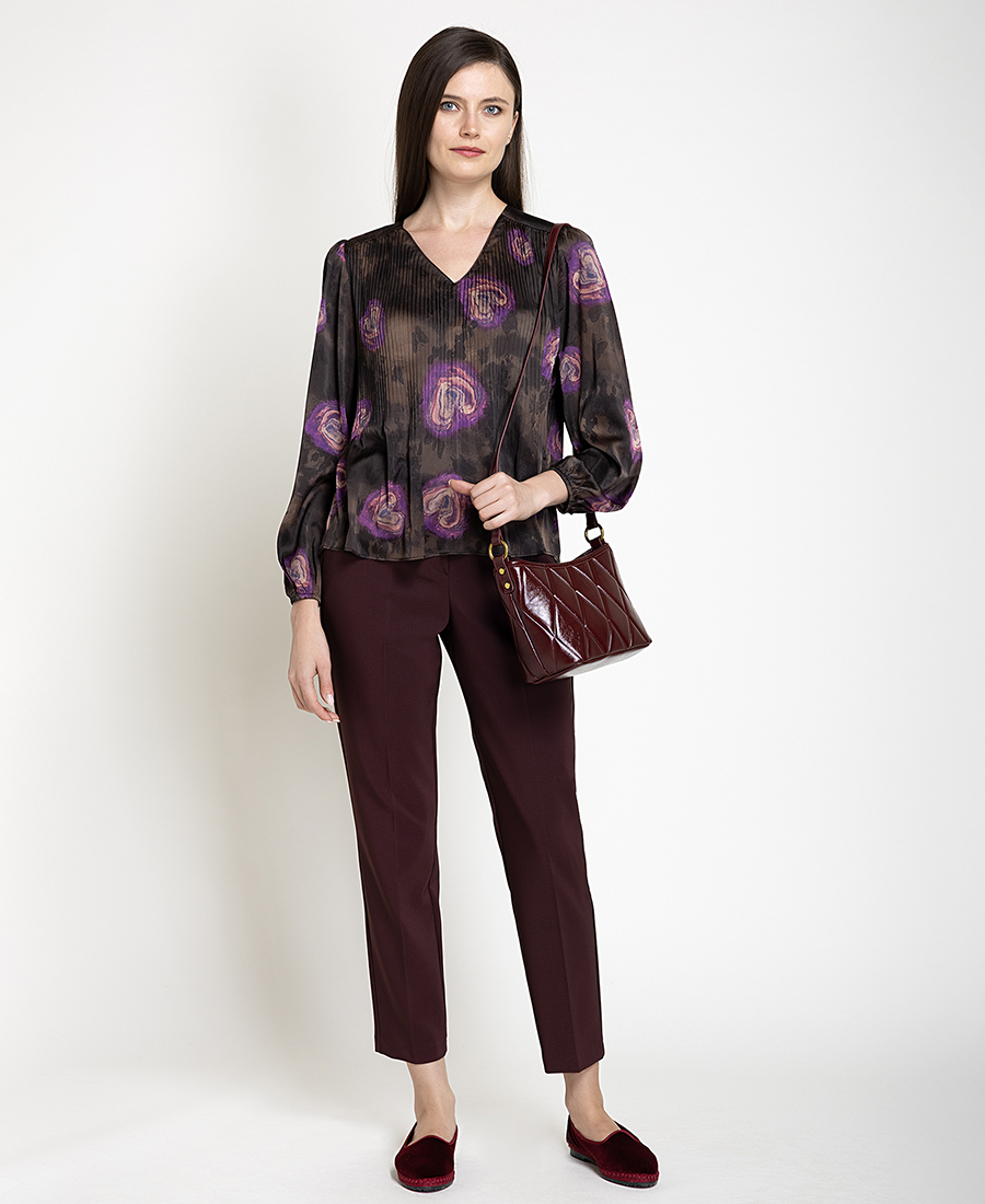 Γυναικείο Μπορντώ Tailored Παντελόνι Cropped Straight Fit Για Business & Formal Εμφανίσεις