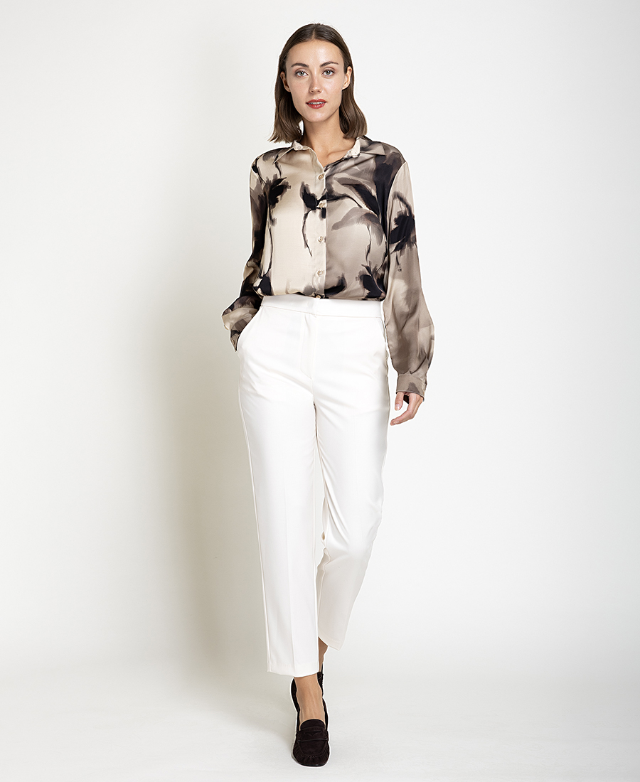 Γυναικείο Μονόχρωμο Παντελόνι Cropped Straight Fit Με Τσάκιση Για Business & Smart Casual Εμφανίσεις
