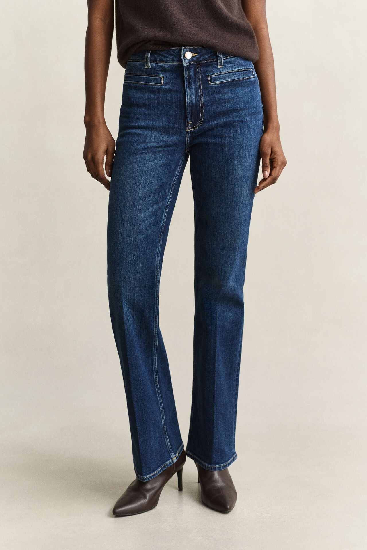 Gant Gant Γυναικείο Denim Παντελόνι Βαμβακερό Slim Fit Flared Με Logo Monogram Για Elegant Casual Εμφανίσεις - 2