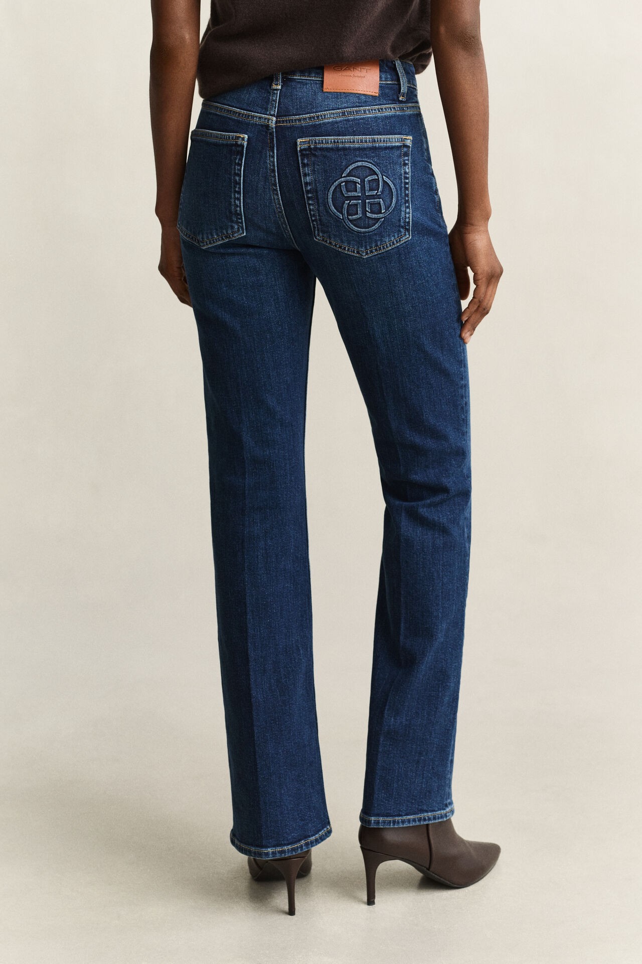 Gant Gant Γυναικείο Denim Παντελόνι Βαμβακερό Slim Fit Flared Με Logo Monogram Για Elegant Casual Εμφανίσεις - 3