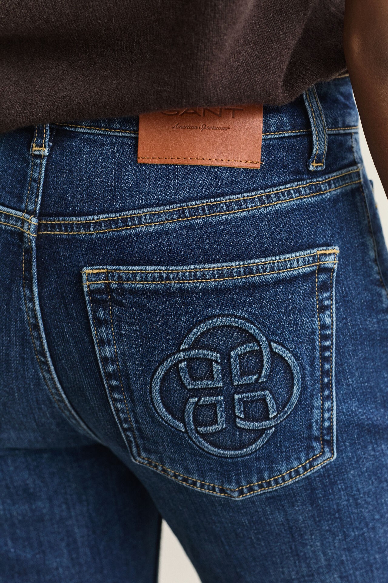 Gant Gant Γυναικείο Denim Παντελόνι Βαμβακερό Slim Fit Flared Με Logo Monogram Για Elegant Casual Εμφανίσεις - 5
