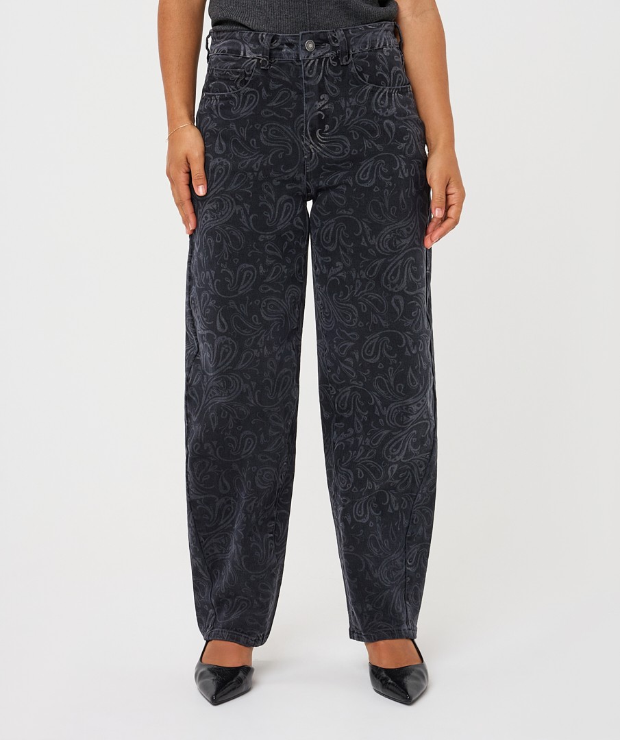 EsQualo Γυναικείο Denim Barrel Παντελόνι Με Paisley Μοτίβο Για Smart Casual Εμφανίσεις