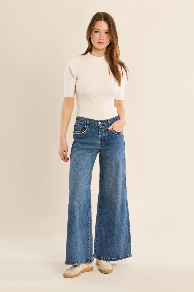 Molly Bracken Γυναικείο Wide Leg Denim Παντελόνι Με Trucs Για All-Day Εμφανίσεις
