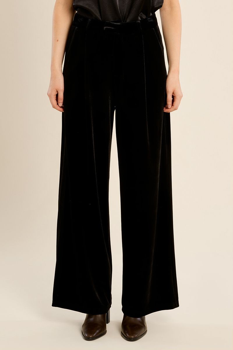 Molly Bracken Γυναικείο Μαύρο Βελούδινο Παντελόνι Straight Fit Για Βραδινές & Formal Εμφανίσεις