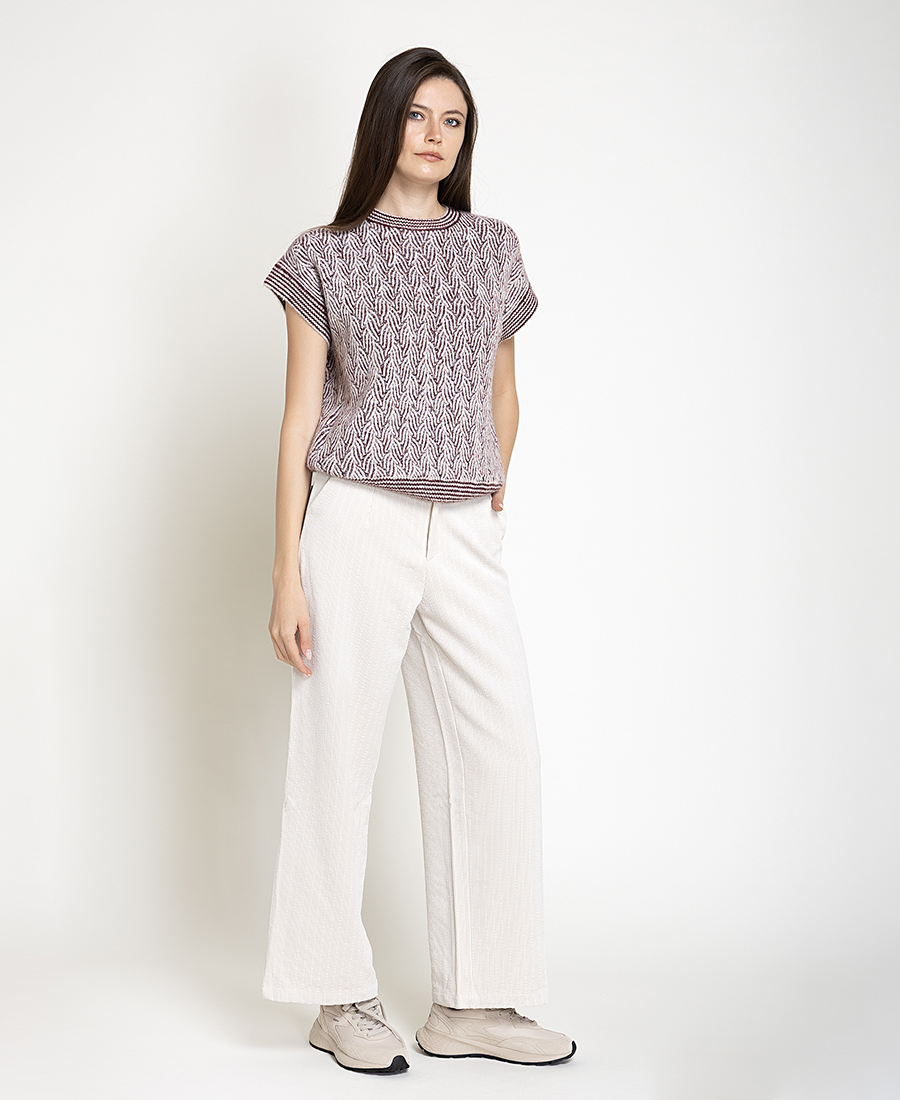 Skatie Γυναικείο Ivory Κοτλέ Παντελόνι Wide Leg Για Smart Casual Εμφανίσεις