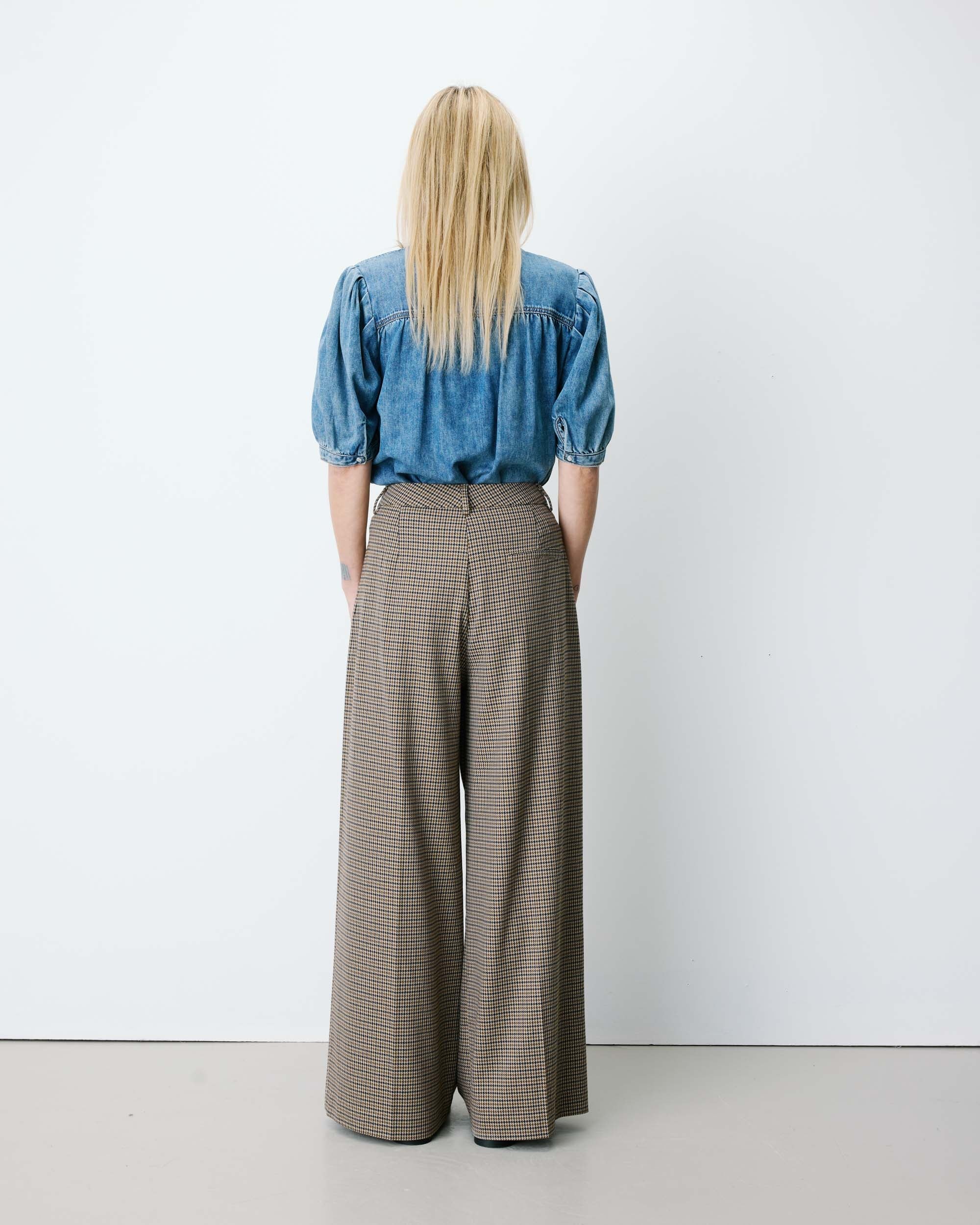Grace & Mila Γυναικείο Παντελόνι Wide Leg Με Houndstooth Μοτίβο Για Business & Formal Εμφανίσεις