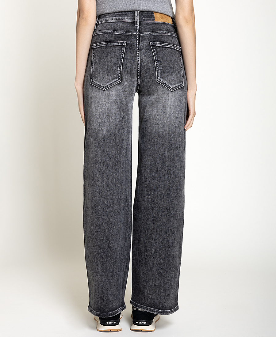 Gaudi Gaudi Γυναικείο Γκρι Βαμβακερό Denim Παντελόνι Wide Leg Με Strass Λεπτομέρειες Για Statement Εμφανίσεις - 3