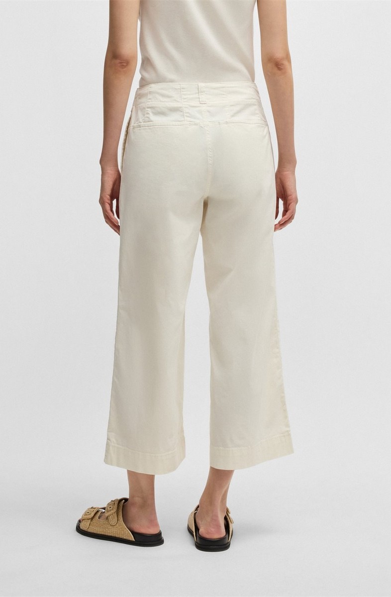 Boss Boss Γυναικείο Παντελόνι Culottes Regular Fit Από Ελαστικό Βαμβακερό Twill Με Πιέτες White - 3