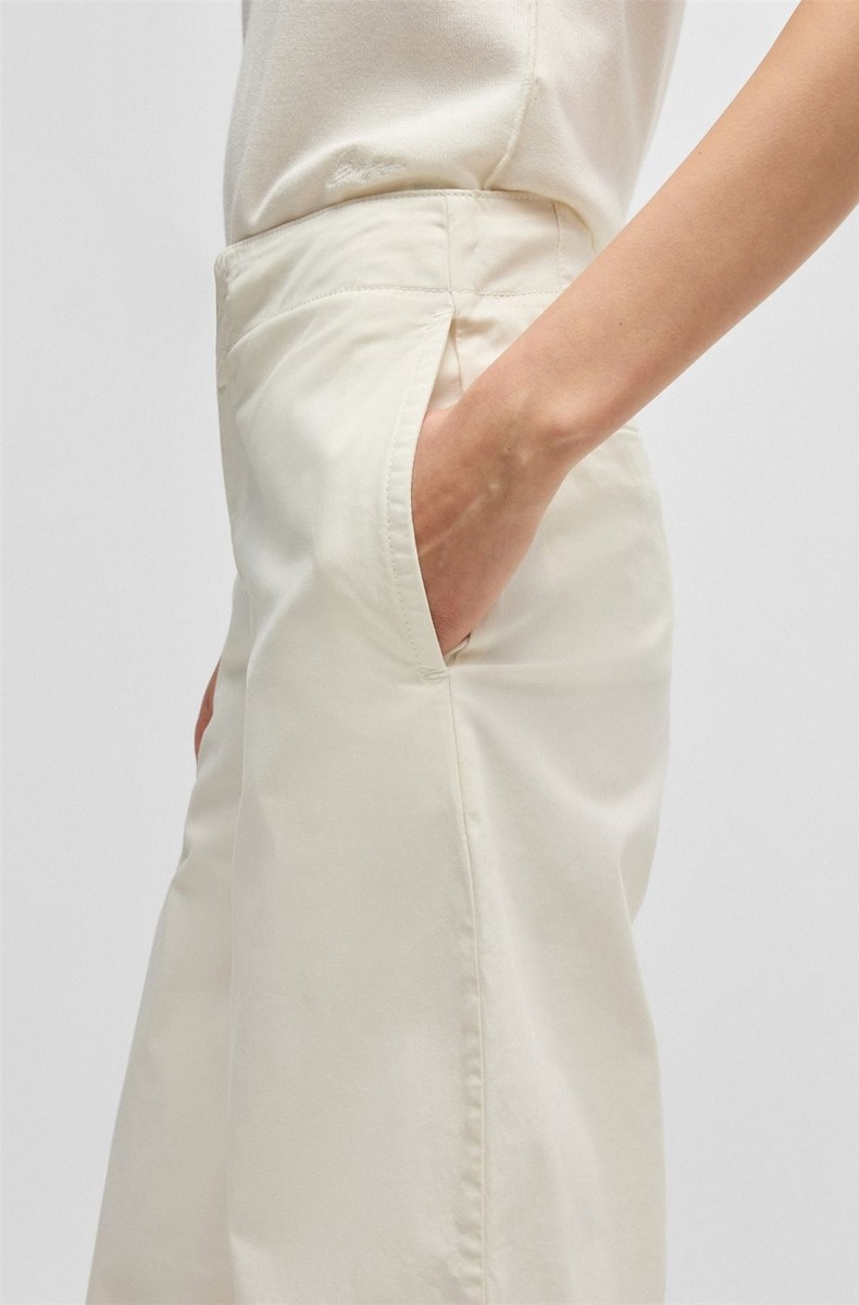 Boss Boss Γυναικείο Παντελόνι Culottes Regular Fit Από Ελαστικό Βαμβακερό Twill Με Πιέτες White - 4